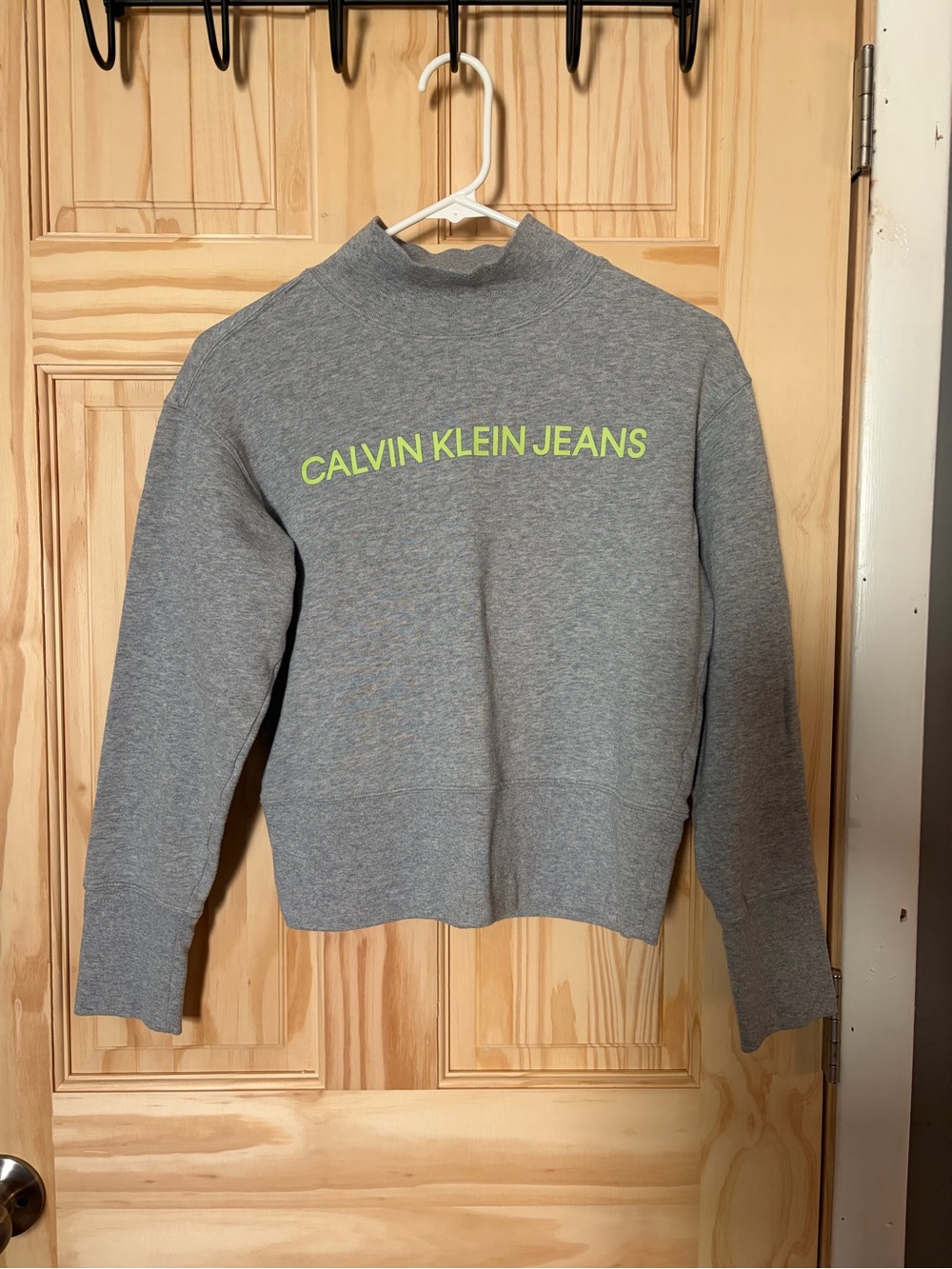 Calvin Klein Jeans Gray Crewneck Sweatshirt with Neon Yellow Logo